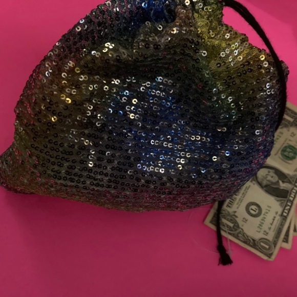 Sequin Stripper Money Bag Wristlet Rainbow Iridescent Bling Rave Dance wear Club - Picture 7 of 15
